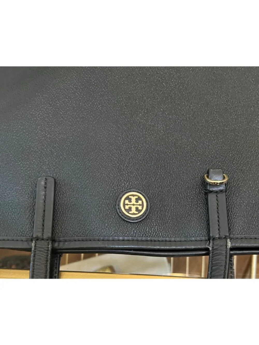 TORY BURCH BLACK STEFANO LEAHTER ROBINSON LARGE TOTE